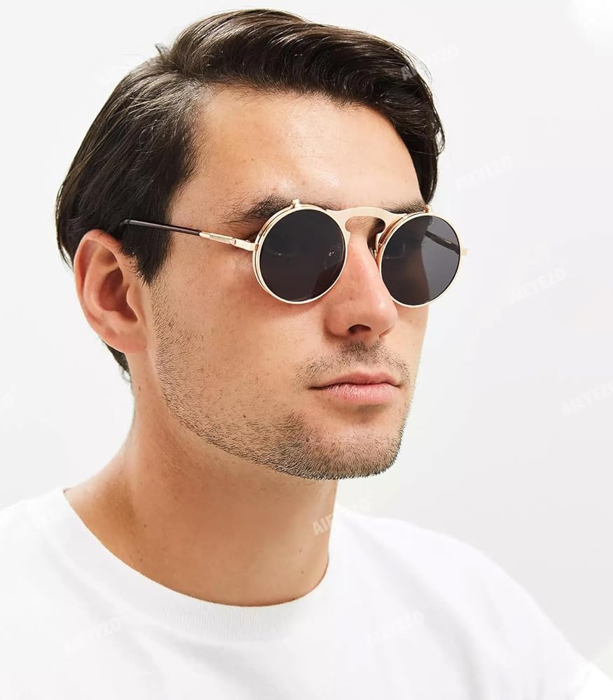 小物 GDC round sunglasses Kyiduo Round Flip Up Steampunk Sunglasses Classic Circle